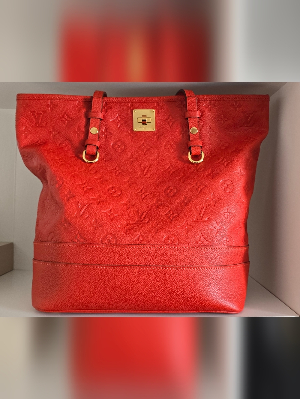 🛑SOLD🛑 Louis Vuitton Red Embossed Citadine Monogram Leather Tote Gold Hardware